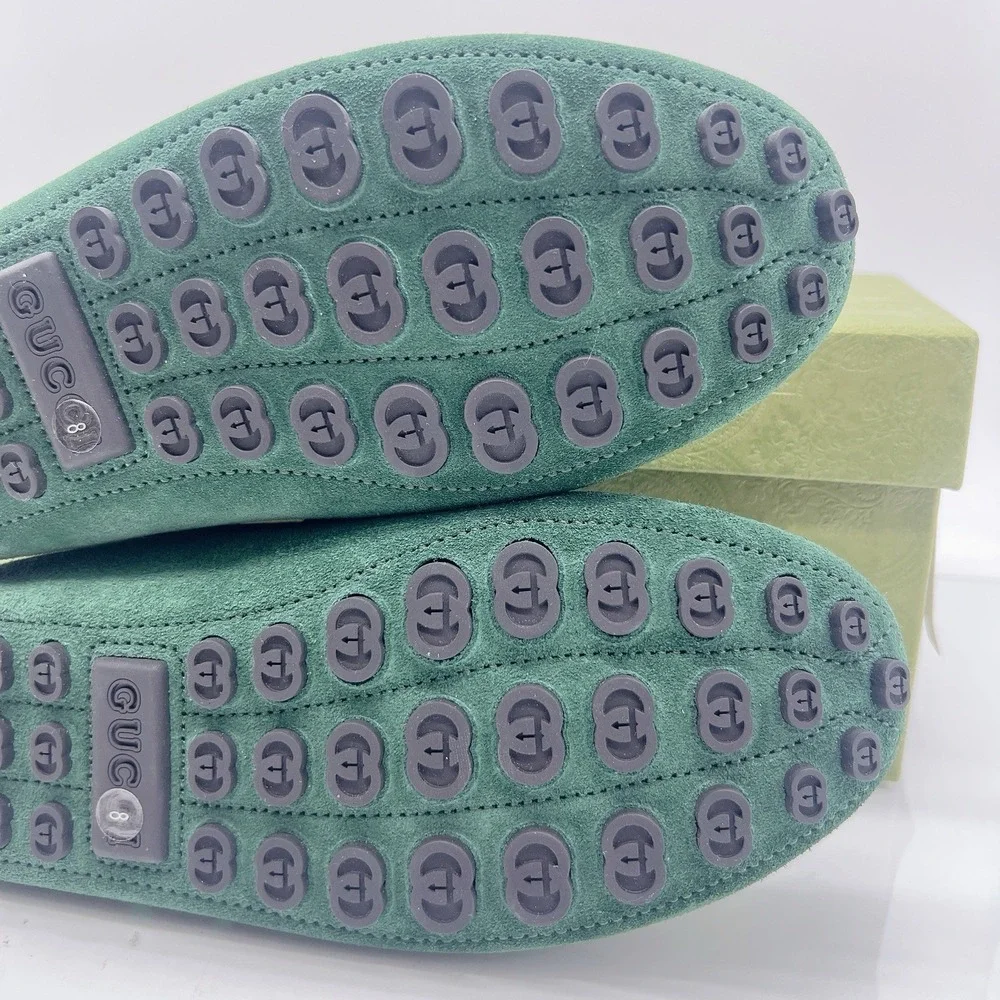 Gucci Men's Driver Loafers Moccasin GG Horsebit Vintage Green Suede UK 8 US 8.5